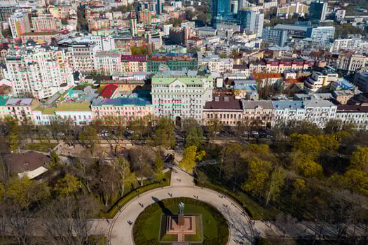 Kiev. Ukraine. April 18 2019. Monument Taras Shevchenko. Aerial view. photo