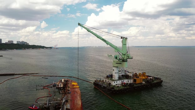 View of an old tanker that ran aground and overturned photo
