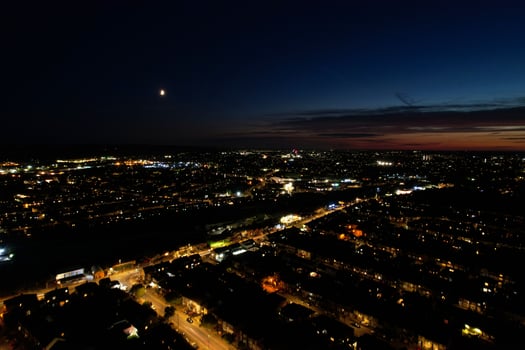 Beautiful High Angle View of Luton Town of England at Night, Drone's footage after sunset photo