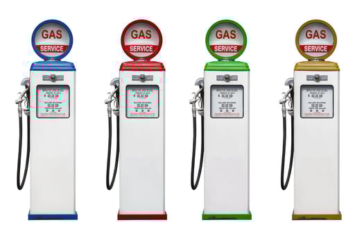 Retro gas pump isolated on white background photo
