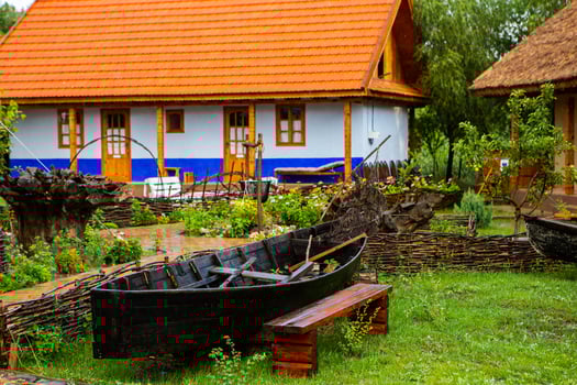 rural house made of clay and clay roof. The ideal country house for rest and relaxation in the bosom of nature photo