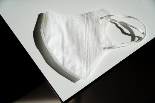 White Medical Mask On White Table,White disposable medical face mask on gray background. photo