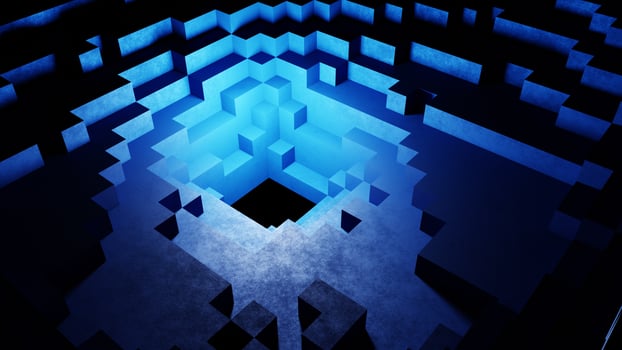 3D rendering blue geometric small cube background design pattern abstract or box shape photo