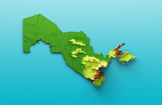 Uzbekistan Map Shaded relief Color Height map on the sea Blue Background 3d illustration photo