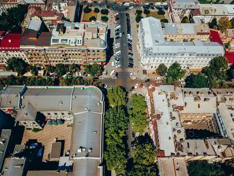Photo of a big city from a bird's-eye view.