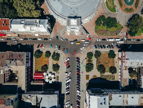 Photo of a big city from a bird's-eye view.