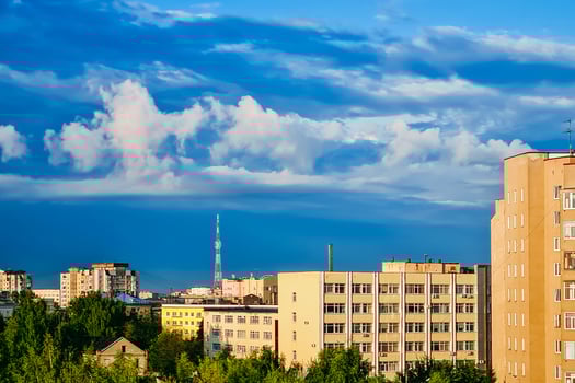 Residential high-rise houses. Aerial view of  buildings in suburbs photo