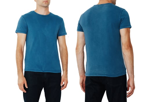 T-shirt on a man, isolated on a white background, copy the space photo