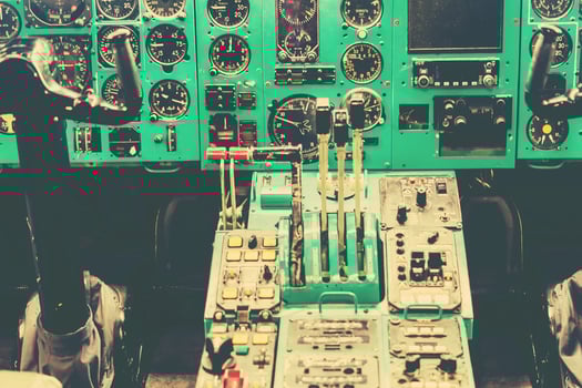Interior of an old vintage passenger aircraft cockpit photo