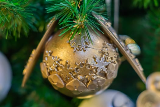 Christmas and New Year holidays background.  Christmas tree decorated with gold ball. Celebration concept photo