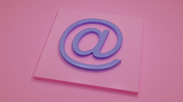 3D email sign on small pedestal, pink background. photo