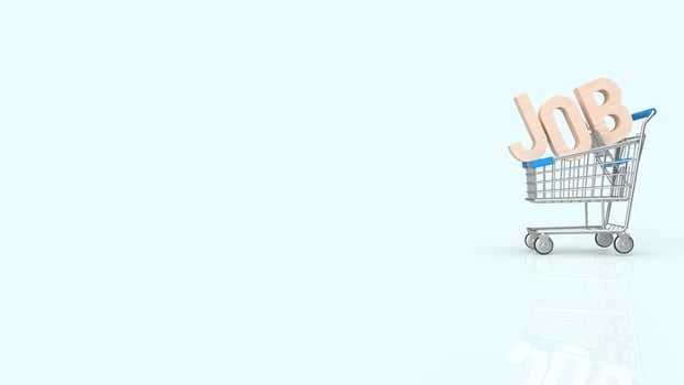 The wood text job on shopping cart blue background  for business concept 3d rendering photo