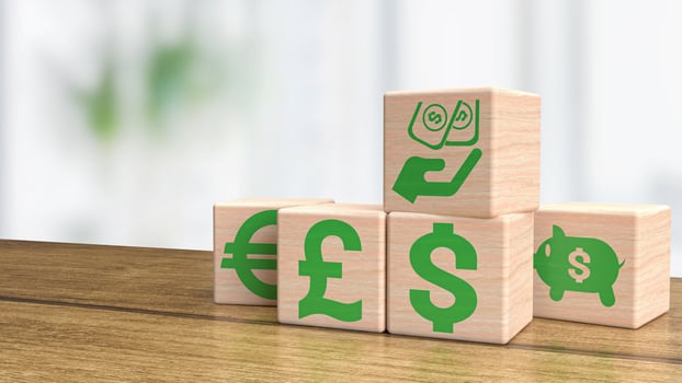 wood cube and money symbol for business concept 3d rendering photo