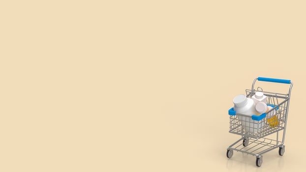 The drug in shopping cart for medical or drug concept 3d rendering photo