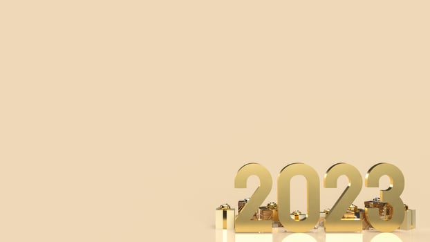 The 2023 gold number and gift box for celebration or happy new year concept 3d rendering photo