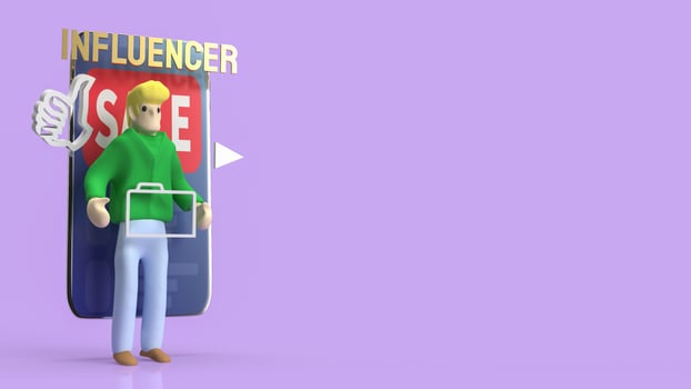 The man and icon media for influencer concept 3d rendering photo
