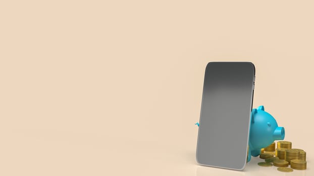 blue piggy bank and smartphone for business concept 3d rendering photo