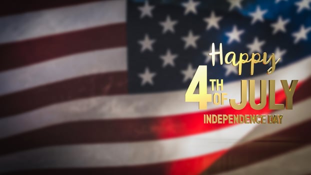 The 4 th of July  gold  text on united stage of America  flag for holiday or celebration concept 3d rendering photo