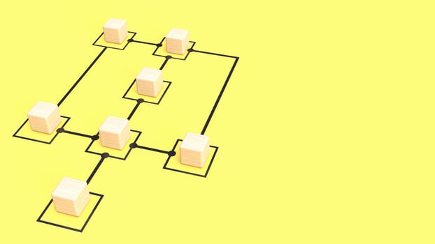 The wood cubes on chart yellow background for business concept 3d rendering photo