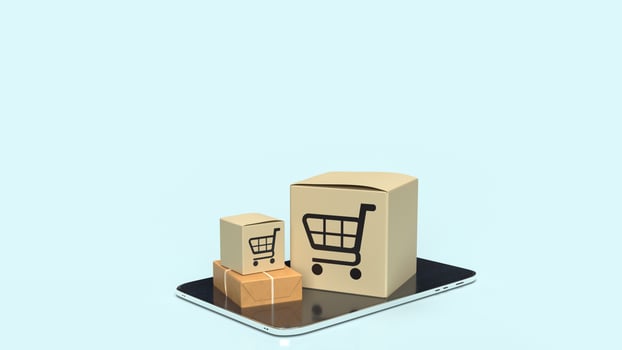 The shopping box  on tablet for online market concept 3d rendering photo
