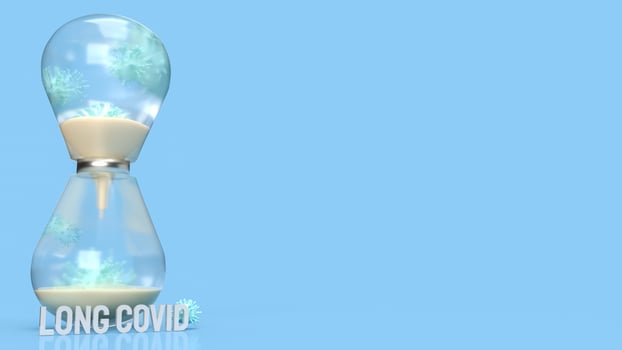 The virus and sand clock on blue background  for long covid concept 3d rendering photo