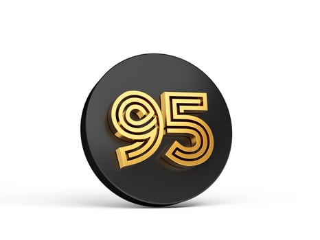 Royal Gold Modern Font. Elite 3D Digit Letter 95 Ninety Five on Black 3d button icon 3d Illustration photo
