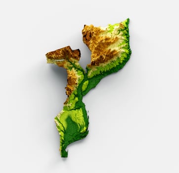 Mozambique Map Shaded relief Color Height map on White Background 3d illustration photo