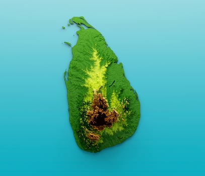 Sri Lanka Map Shaded relief Color Height map on the sea Blue Background 3d illustration photo