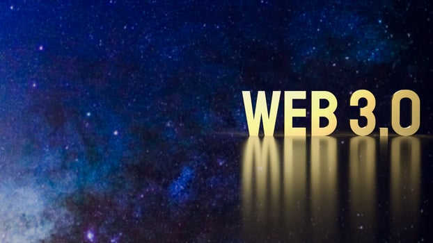 The gold text Web 3.0  on space background  for technology concept 3d rendering photo