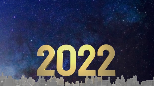 The gold number 2022 and white building for property or business concept 3d rendering photo