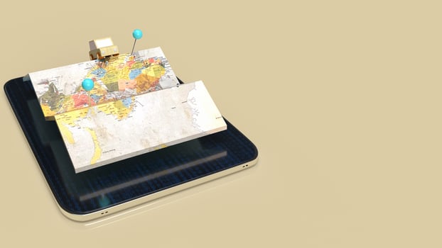 The map and tablet for travel or  apps transport  concept  3d rendering photo