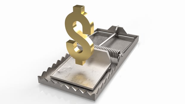 The gold dollar symbol in a trap for business concept 3d rendering photo