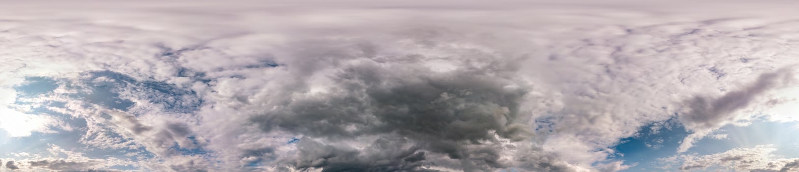 Seamless cloudy blue sky hdri panorama 360 degrees angle view with zenith and beautiful clouds for use in 3d graphics as sky dome photo