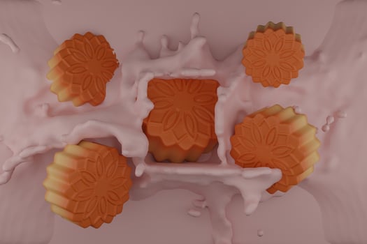 Mooncake with Milk splash design element,white abstract liquid background,3D rendering illustration photo