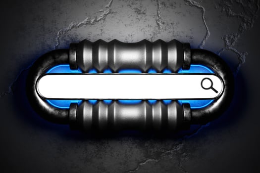 3d illustration of an internet search page a metal chain link . Search bar  icons photo
