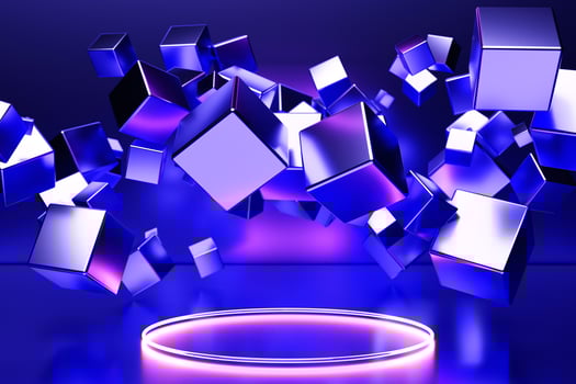 3d illustration of a  purple   podium on monocrome  background. Empty pedestal for award ceremony photo