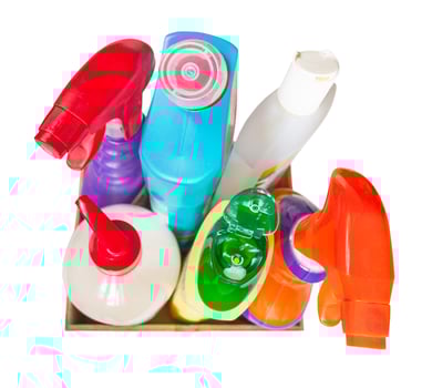 top view of various detergents isolated photo