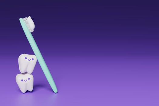 Cute cartoon 3D tooth and toothbrush render photo