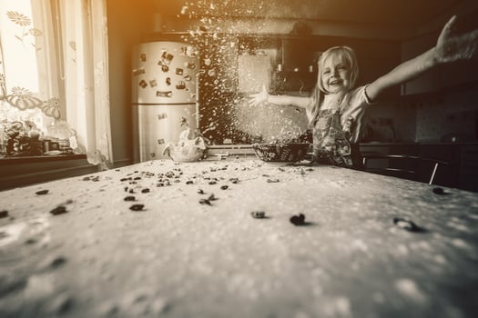 Girl on kitchen photo