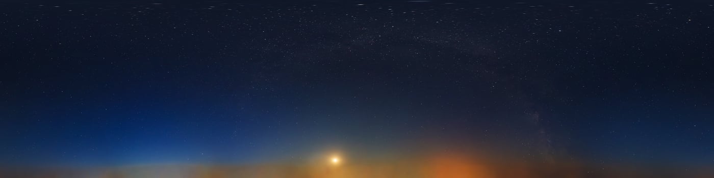 dark blue sky after sunset with beautiful awesome sky with moon and milky way. Seamless hdri panorama 360 degrees angle view with zenith for use in graphics or game development as sky dome photo