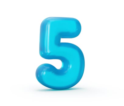 Blue jelly digit 5 Five isolated on white background Jelly colorful alphabets numbers for kids 3d illustration photo