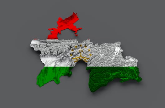 Tajikistan Map Flag Shaded relief Color Height map on white Background 3d illustration photo