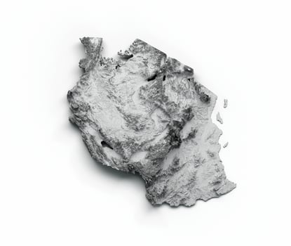 Tanzania Map Flag Shaded relief Color Height map on white Background 3d illustration photo
