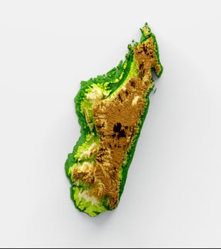 Madagascar Map Shaded relief Color Height map on white Background 3d illustration photo