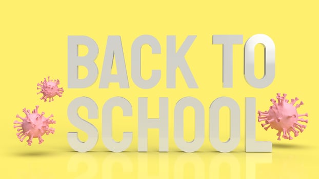The wood back to school text in yellow color and virus for covid 19 in school concept 3d rendering photo