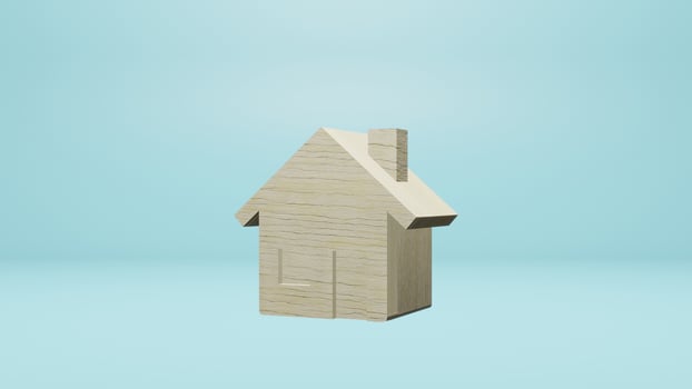 The small home wooden on blue background for property content 3d rendering photo