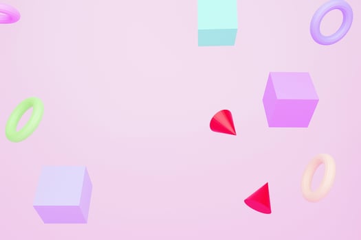 Geometric background, pastel colors, against a pink background, 3D render. photo