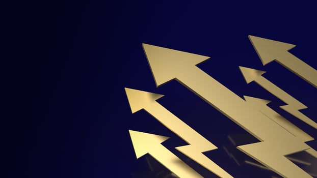 The gold arrow on dark blue background 3d rendering. photo