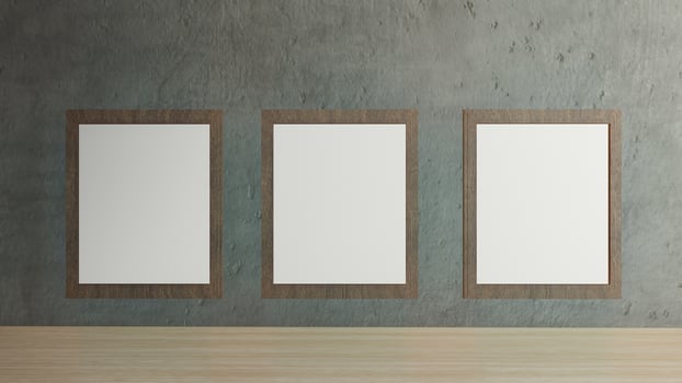 The blank picture frames on cement wall for background 3d rendering photo