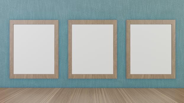 The blank picture frames on green wallpaper  for background 3d rendering photo
